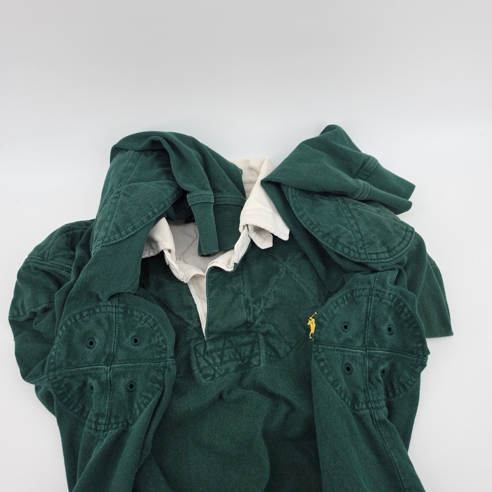 Polo Ralph Lauren Mens Green Quilted Rugby Shirt Custom Fit Small Elbow Patches - Picture 6 of 9